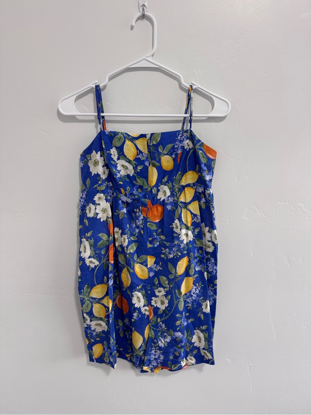 Corey Lynn Calter x Anthropologie Sadie Linen Romper Fruit Print Blue medium - Picture 3 of 5